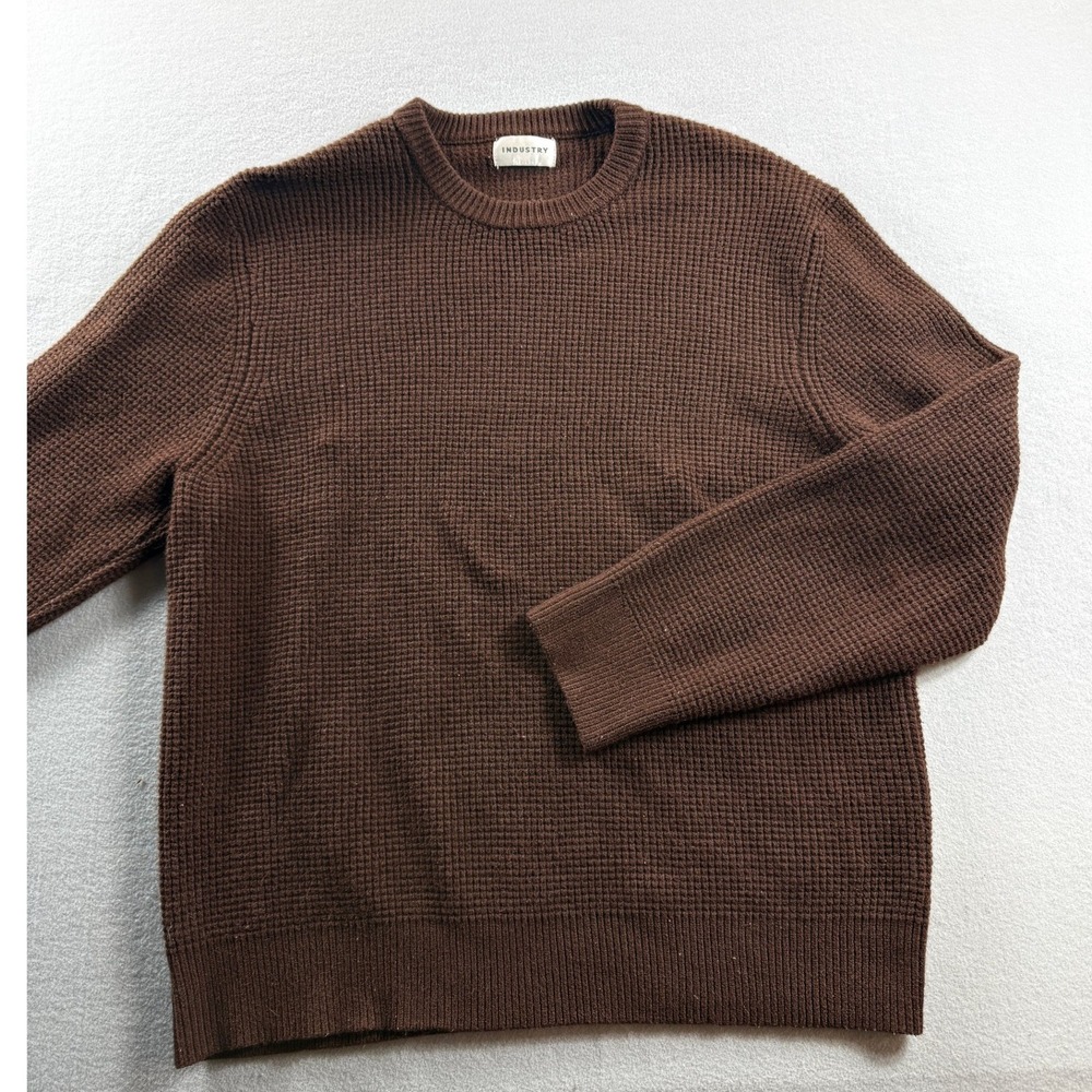 Industry Sweater Men XL Brown Waffle Knit Crew Neck Long Sleeve Pullover